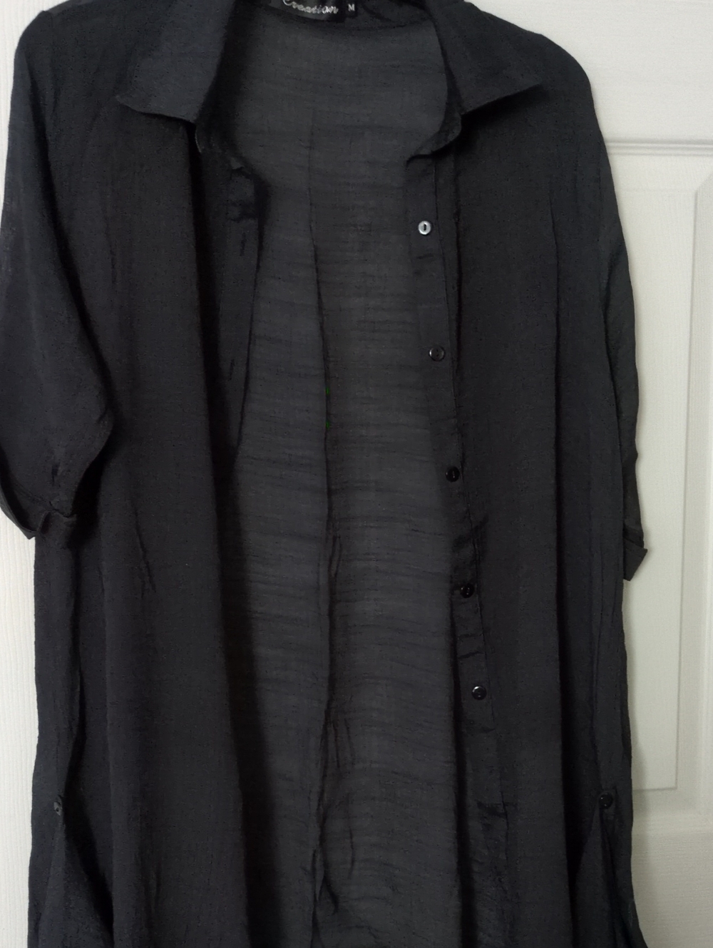 Lightweight Dark Navy Button-Down Shirt Dress - Women's Casual Layering